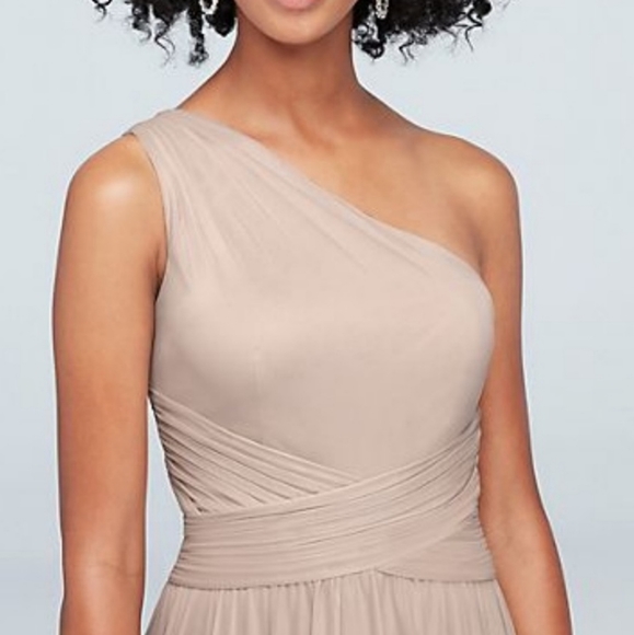 David's Bridal One Shoulder Mesh Bridesmaid Dress - Picture 4 of 9